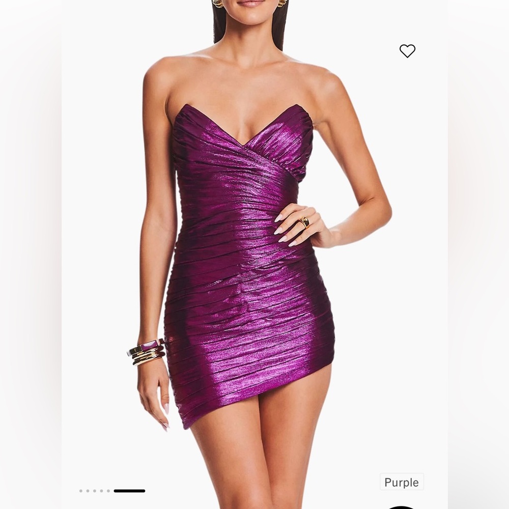 Retrofete Asymmetrical Strapless “Nala” Dress in Metallic Purple
